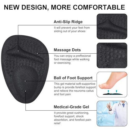 Comfowner Ball of Foot Cushions – Metatarsal Pads für Frauen, rutschfeste High Heel Einlagen, Schmerzlinderung bei Metatarsalgie & Morton Neurom (2 Paar, Schwarz)