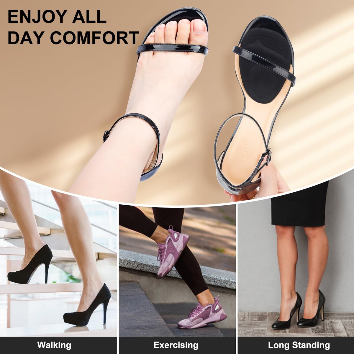Comfowner Ball of Foot Cushions – Metatarsal Pads für Frauen, rutschfeste High Heel Einlagen, Schmerzlinderung bei Metatarsalgie & Morton Neurom (2 Paar, Schwarz)