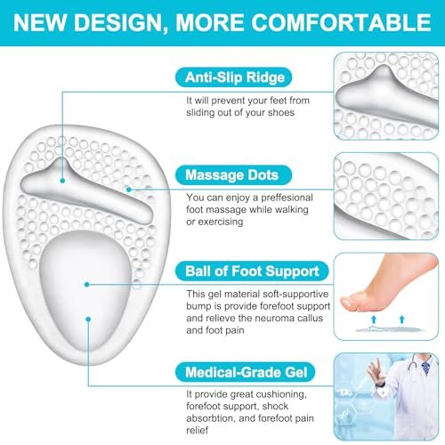 Comfowner Ball of Foot Cushions – Metatarsal-Pads für Frauen, rutschfeste Komfortpads für High Heels, Schuhpolster gegen Metatarsalgie und Morton-Neurom (2 Paar, Kristall)