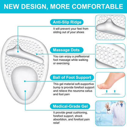 Comfowner Ball of Foot Cushions – Metatarsal-Pads für Frauen, rutschfeste Komfortpads für High Heels, Schuhpolster gegen Metatarsalgie und Morton-Neurom (2 Paar, Kristall)