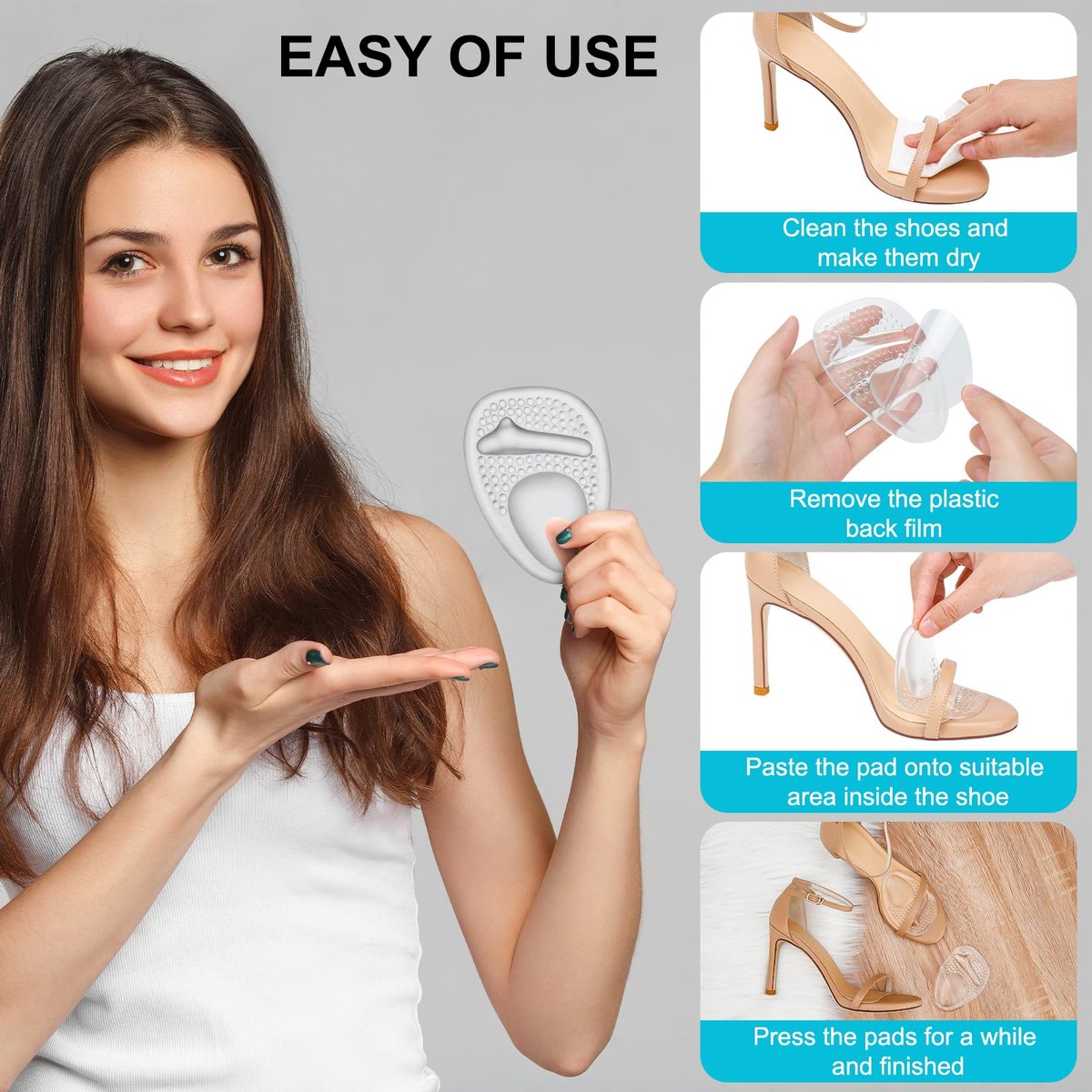 Comfowner Ball of Foot Cushions – Metatarsal-Pads für Frauen, rutschfeste Komfortpads für High Heels, Schuhpolster gegen Metatarsalgie und Morton-Neurom (2 Paar, Kristall)