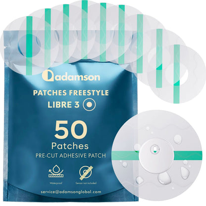 Adamson Freestyle Libre 3 Sensor Covers Waterproof – 50 durchsichtige Patches, lang anhaltend, kein Klebstoff in der Mitte, nicht reizend, einfach anzubringen und zu entfernen – ideal für Sport, Schwimmen und den täglichen Gebrauch