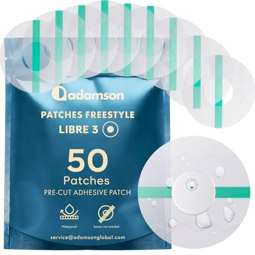 Adamson Freestyle Libre 3 Sensor Covers Waterproof – 50 durchsichtige Patches, lang anhaltend, kein Klebstoff in der Mitte, nicht reizend, einfach anzubringen und zu entfernen – ideal für Sport, Schwimmen und den täglichen Gebrauch