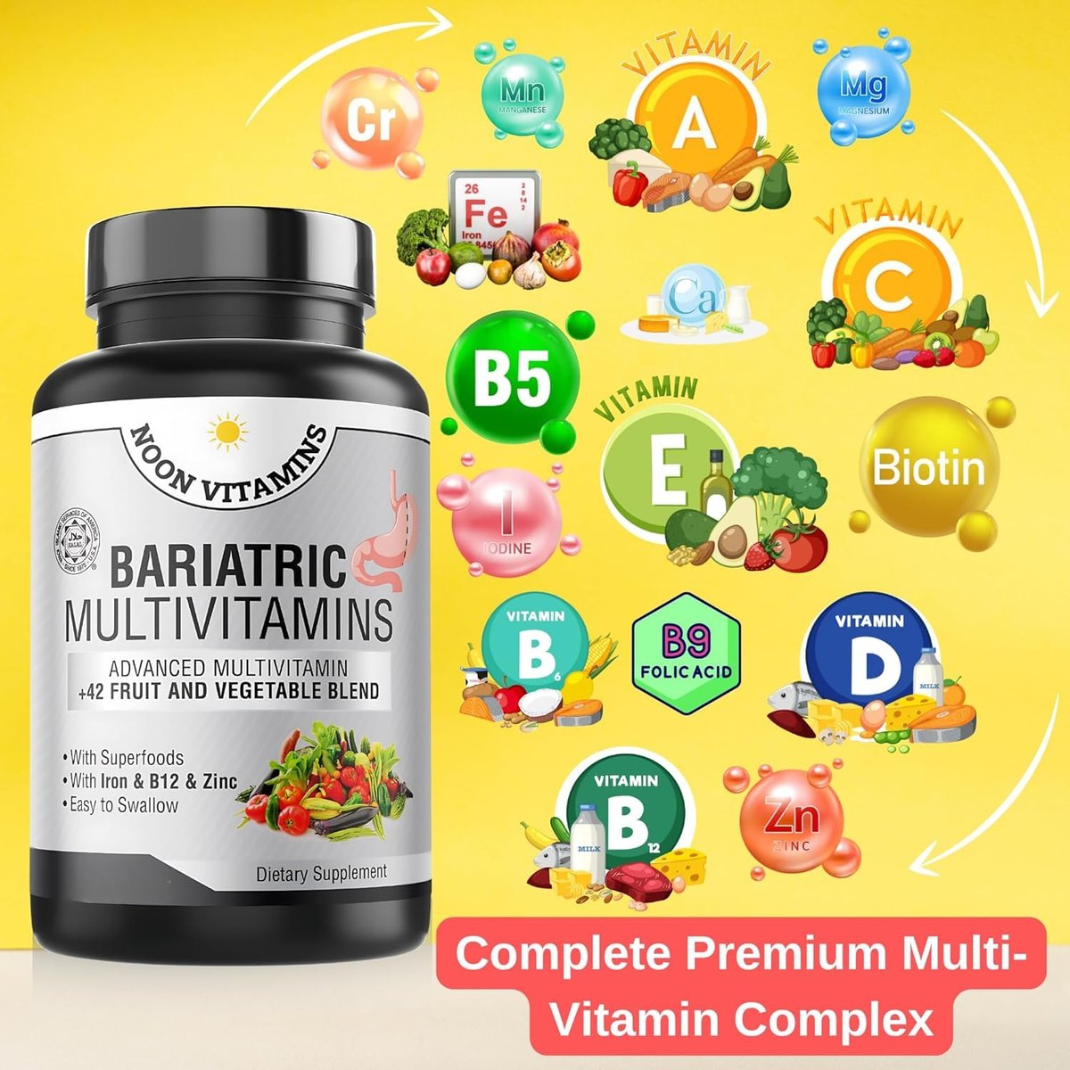 Bariatrisches Multivitamin mit Eisen für Frauen und Männer – All-in-One 42er Superfood-Mischung für Energie und Immununterstützung – Nach der Operation, leicht zu schlucken, Halal, hergestellt in den USA (60 flüssige Kapseln)