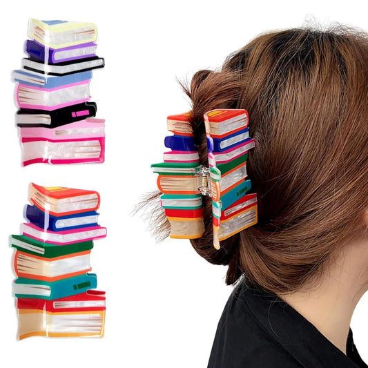 2er-Pack Buch-Haarkrallen für dünnes Haar – Haarspangen für Lehrer, Bücherliebhaber, Geschenkidee