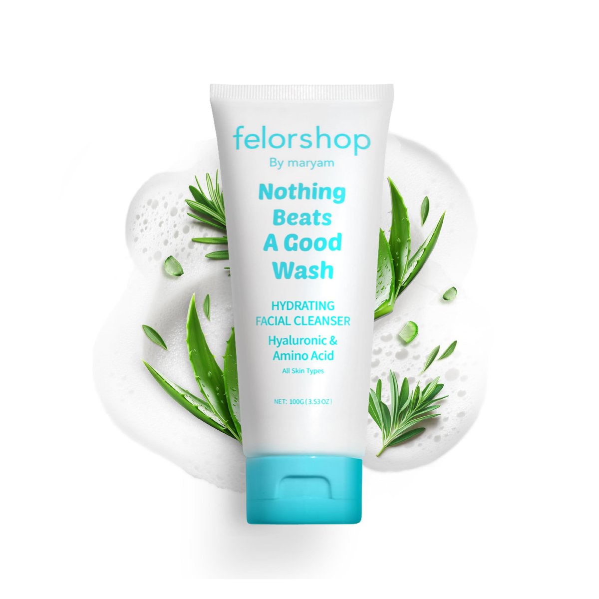 Felor shop by maryam Feuchtigkeitsspendender Gesichtsreiniger | Tägliche Gesichtsreinigung für alle Hauttypen | Hyaluronsäure + Aminosäure | Nicht austrocknende ölkontrollierende Gesichtsreinigung | 100 g