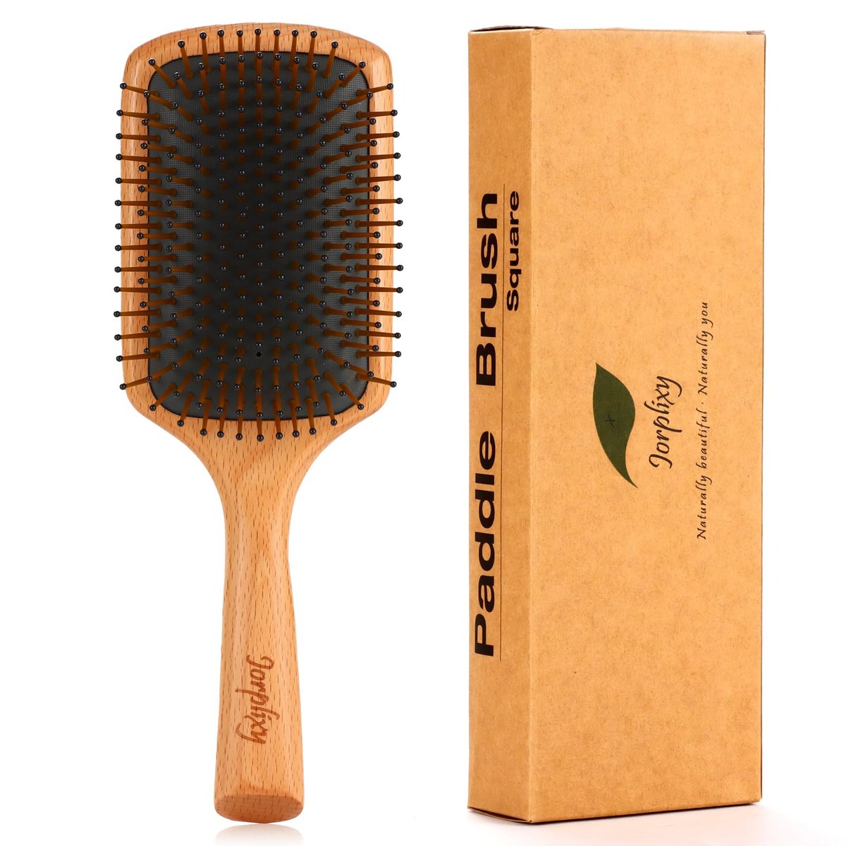 Haarbürste für Damen und Herren, Nassbürste mit Holzgriff, Lockenbürste, Luftkissenbürste, Holz-Paddle für dickes/dünnes/feines Haar, nass & trocken Styling, quadratische große Bürste