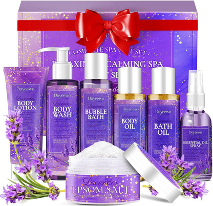 Spa-Geschenke für Frauen – Lavendel-Bade- und Körperpflege-Set mit 7 Teilen – Entspannendes Weihnachtsgeschenk für Mutter, Ehefrau, Schwester