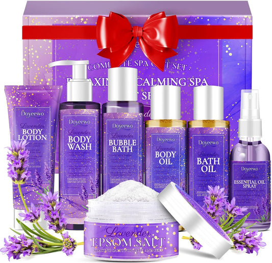 Spa-Geschenke für Frauen – Lavendel-Bade- und Körperpflege-Set mit 7 Teilen – Entspannendes Weihnachtsgeschenk für Mutter, Ehefrau, Schwester