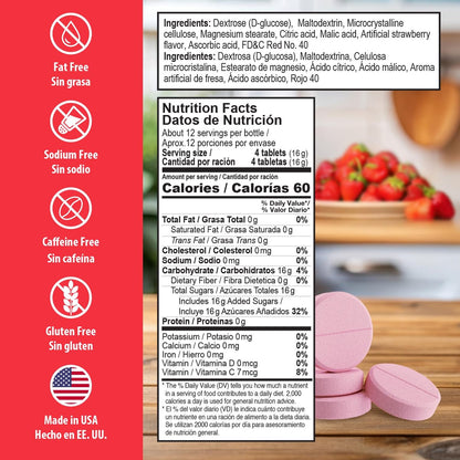 Dex4 Glukosetabletten, schnell wirkende Glucose, 4g vordosierte Glucose pro Tablette, fettfrei, glutenfrei, Erdbeere, 50 Tabletten