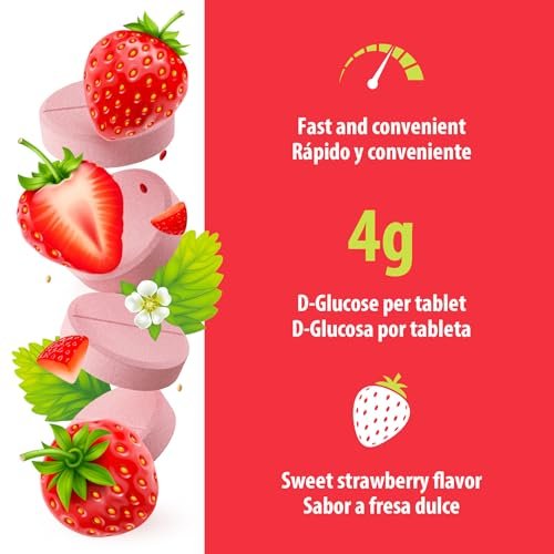 Dex4 Glukosetabletten, schnell wirkende Glucose, 4g vordosierte Glucose pro Tablette, fettfrei, glutenfrei, Erdbeere, 50 Tabletten