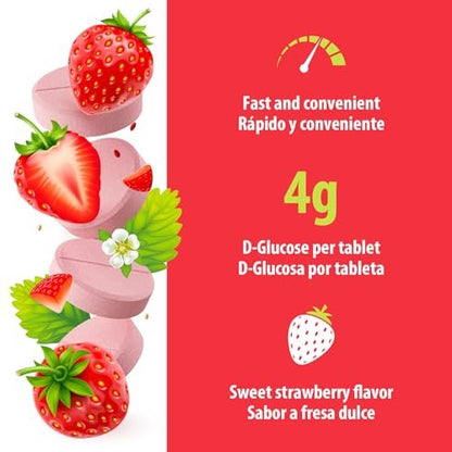 Dex4 Glukosetabletten, schnell wirkende Glucose, 4g vordosierte Glucose pro Tablette, fettfrei, glutenfrei, Erdbeere, 50 Tabletten