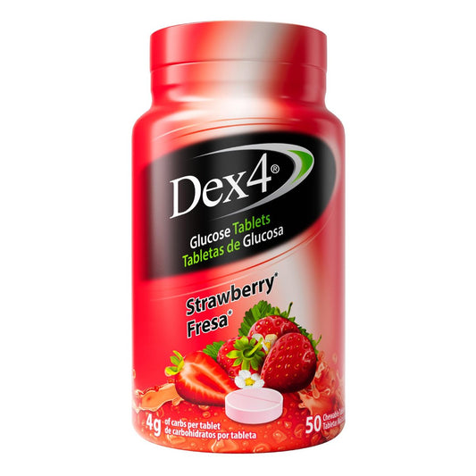 Dex4 Glukosetabletten, schnell wirkende Glucose, 4g vordosierte Glucose pro Tablette, fettfrei, glutenfrei, Erdbeere, 50 Tabletten