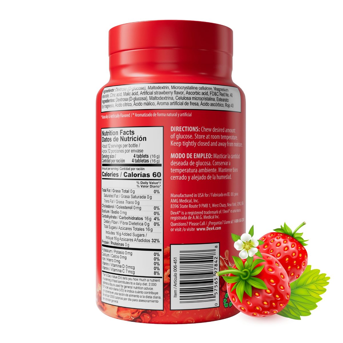 Dex4 Glukosetabletten, schnell wirkende Glucose, 4g vordosierte Glucose pro Tablette, fettfrei, glutenfrei, Erdbeere, 50 Tabletten