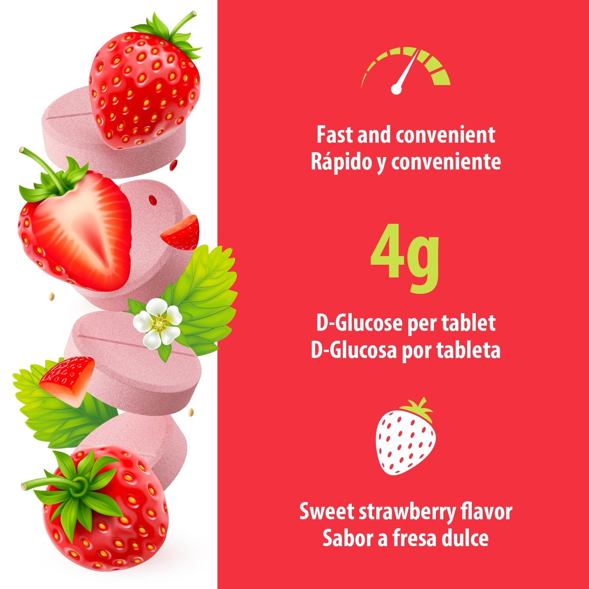 Dex4 Glukosetabletten, schnell wirkende Glucose, 4g vordosierte Glucose pro Tablette, fettfrei, glutenfrei, Erdbeere, 50 Tabletten