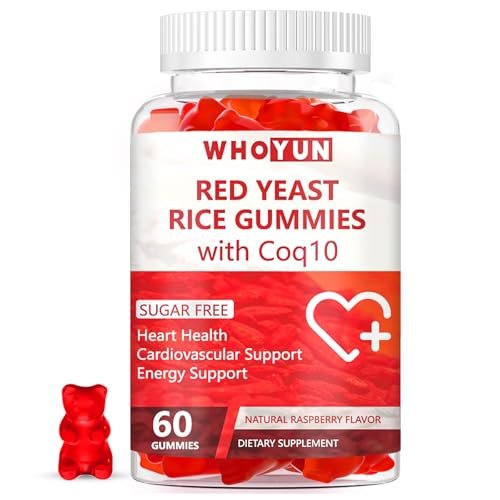 Whoyun Rote Hefe Reis mit Coq10 Gummies Zuckerfrei, Rote Hefe Reis Nahrungsergänzung