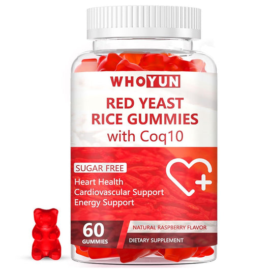 Whoyun Rote Hefe Reis mit Coq10 Gummies Zuckerfrei, Rote Hefe Reis Nahrungsergänzung