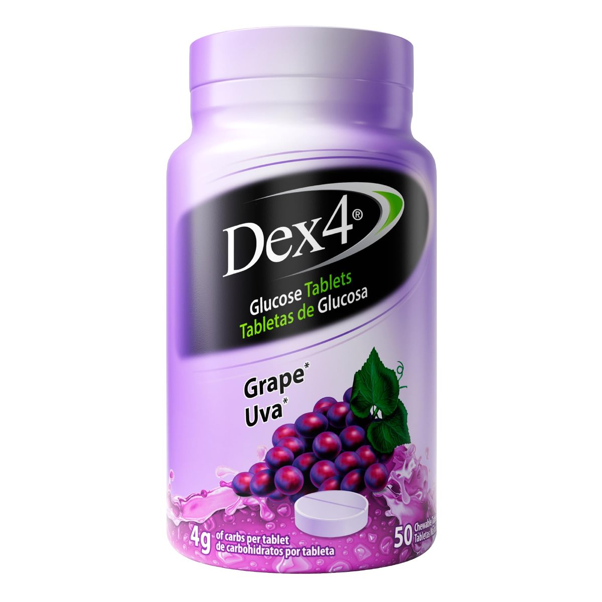 Dex4 Glukosetabletten – schnell wirkende Glucose, 4g pro Tablette, fettfrei, glutenfrei, Traubengeschmack, 50 Tabletten