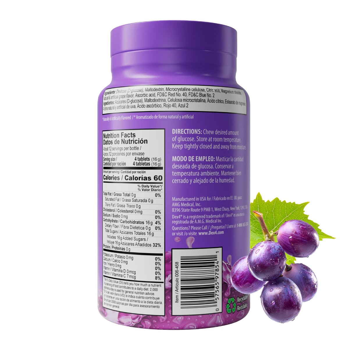 Dex4 Glukosetabletten – schnell wirkende Glucose, 4g pro Tablette, fettfrei, glutenfrei, Traubengeschmack, 50 Tabletten