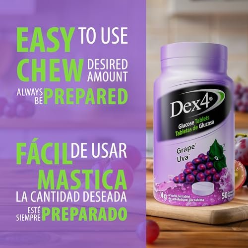 Dex4 Glukosetabletten – schnell wirkende Glucose, 4g pro Tablette, fettfrei, glutenfrei, Traubengeschmack, 50 Tabletten