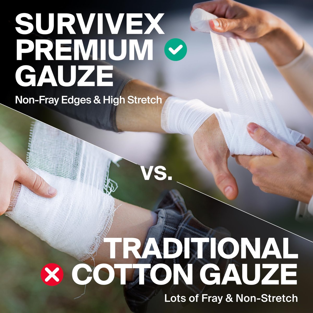 SurviveX 4 Zoll Stretch-Mullbinde – 10er-Pack, konformierende medizinische Bandage für Wundversorgung, Erste Hilfe und Verbandmaterial