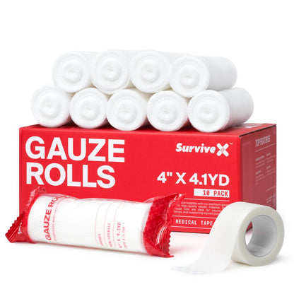 SurviveX 4 Zoll Stretch-Mullbinde – 10er-Pack, konformierende medizinische Bandage für Wundversorgung, Erste Hilfe und Verbandmaterial