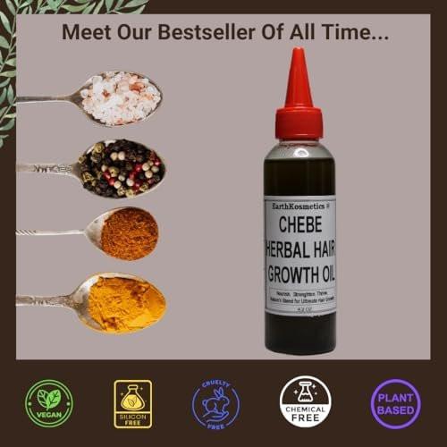 Earth Kosmetics Chebe Herbal Hair Growth Oil – Mit 18 potenten Ölen, inklusive Chebe- und Karkar-Öl, für Haarwachstum, Stärke, Feuchtigkeit & Kopfhautpflege