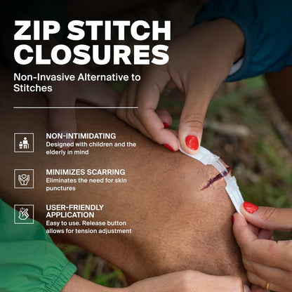 SurviveX Zip Stitch Wundverschlussstreifen - Erste-Hilfe-Set - Wunden ohne Nähte reparieren - Zipstitch-Nähte - Wundverschluss - 3 Stück
