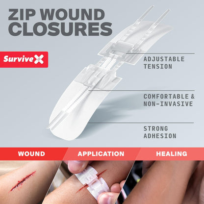 SurviveX Zip Stitch Wundverschlussstreifen - Erste-Hilfe-Set - Wunden ohne Nähte reparieren - Zipstitch-Nähte - Wundverschluss - 3 Stück