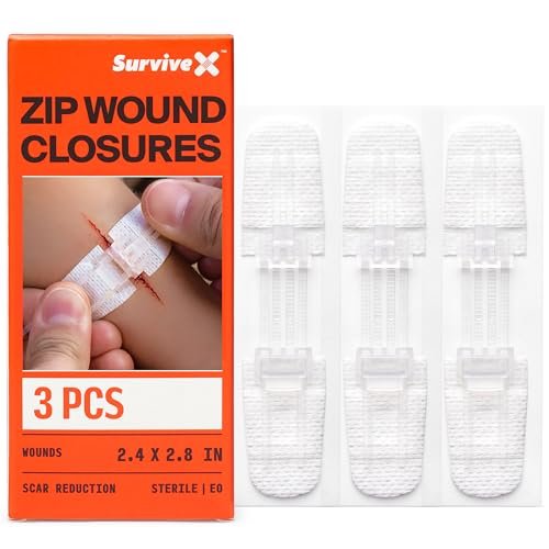 SurviveX Zip Stitch Wundverschlussstreifen - Erste-Hilfe-Set - Wunden ohne Nähte reparieren - Zipstitch-Nähte - Wundverschluss - 3 Stück