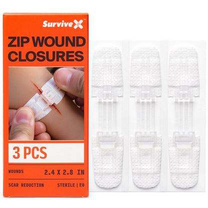 SurviveX Zip Stitch Wundverschlussstreifen - Erste-Hilfe-Set - Wunden ohne Nähte reparieren - Zipstitch-Nähte - Wundverschluss - 3 Stück