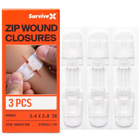 SurviveX Zip Stitch Wundverschlussstreifen - Erste-Hilfe-Set - Wunden ohne Nähte reparieren - Zipstitch-Nähte - Wundverschluss - 3 Stück