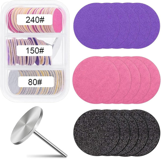 80er-Pack Schleifscheiben für Nagelbohrer, 25 mm Fußpflege-Aufsatz, Körnung #80 #150 #240, mit Metall-Nagelbohrer-Bit, Hornhautentferner für Pediküre