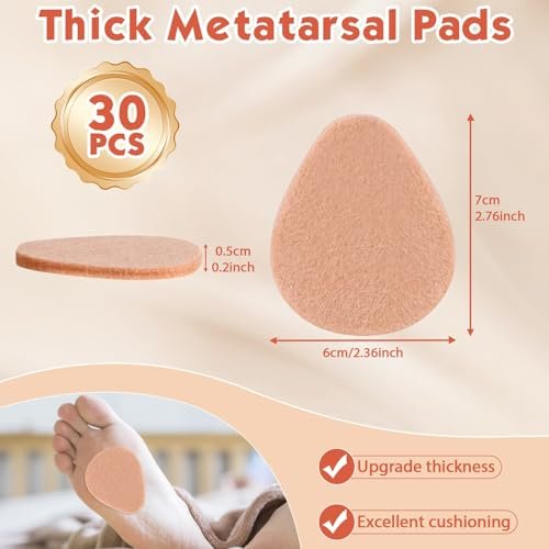 30 Stück Metatarsal-Fußpolster zur Schmerzlinderung, 0,2 Zoll dicke Filzballenpolster für Frauen und Männer, rutschfeste Ballen- und Sohlenpolster für Schuhe und High Heels - Hautfarbe
