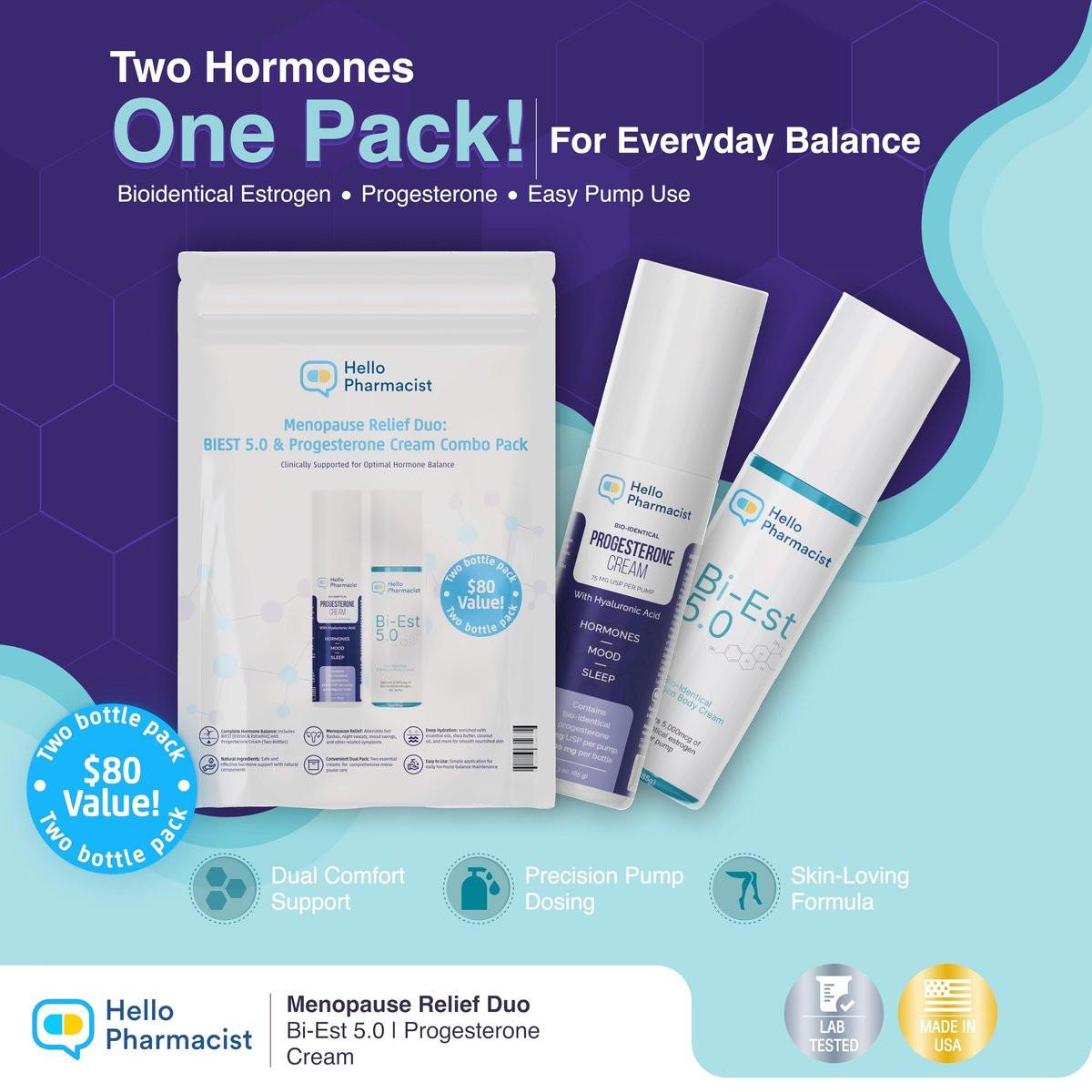 HelloPharmacist Biestro 5.0 Bioidentische Creme + Pro-g Relief Creme für Frauen | Von Apothekern entwickelte Marke | Topische Unterstützung für das feminine Wohlbefinden, hergestellt aus Yamswurzel für Balance & Wohlbefinden | 85 g + 85 g