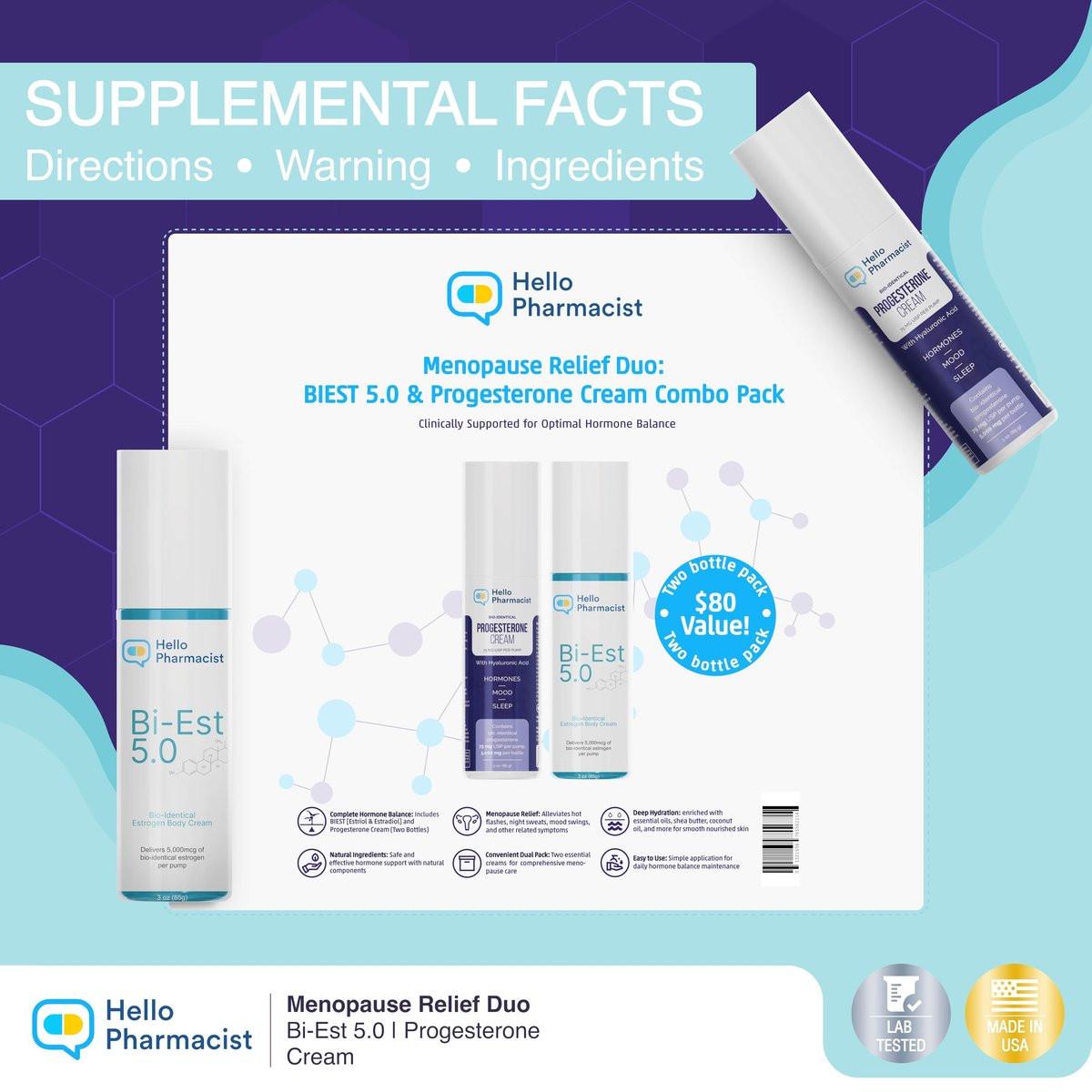 HelloPharmacist Biestro 5.0 Bioidentische Creme + Pro-g Relief Creme für Frauen | Von Apothekern entwickelte Marke | Topische Unterstützung für das feminine Wohlbefinden, hergestellt aus Yamswurzel für Balance & Wohlbefinden | 85 g + 85 g