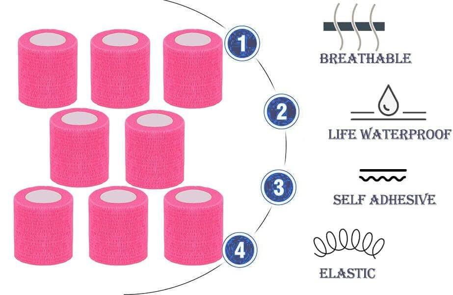 CIYAGPOOU Selbstklebende Bandage, 2 Zoll Rosa, Atmungsaktive Elastische Cohesive Bandagen, Sporttape Bulk für Erste Hilfe, Handgelenksverstauchungen