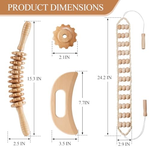 Dukucr 3er-Set Holz Massage Werkzeuge Lymphdrainage Massager Holzmassagegerät zur Körperformung für Maderoterapia, Anti-Cellulite, Schmerzlinderung (3-in-1 Massager)