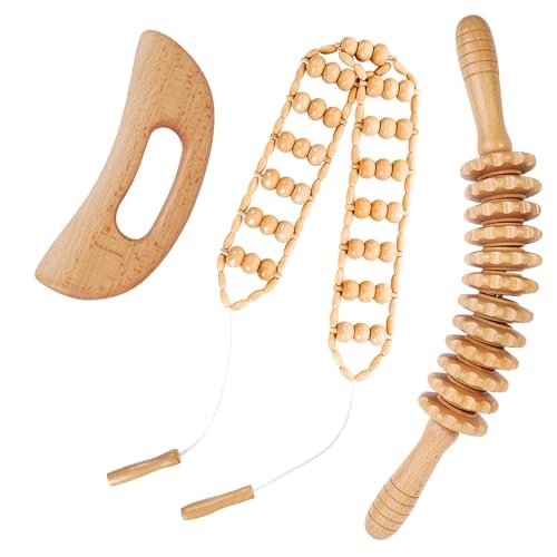 Dukucr 3er-Set Holz Massage Werkzeuge Lymphdrainage Massager Holzmassagegerät zur Körperformung für Maderoterapia, Anti-Cellulite, Schmerzlinderung (3-in-1 Massager)