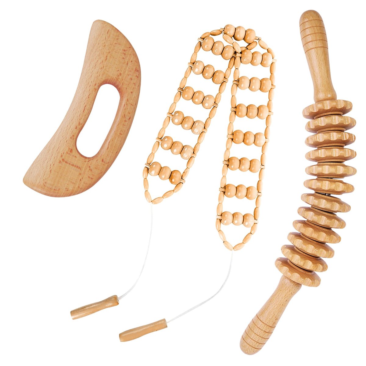 Dukucr 3er-Set Holz Massage Werkzeuge Lymphdrainage Massager Holzmassagegerät zur Körperformung für Maderoterapia, Anti-Cellulite, Schmerzlinderung (3-in-1 Massager)