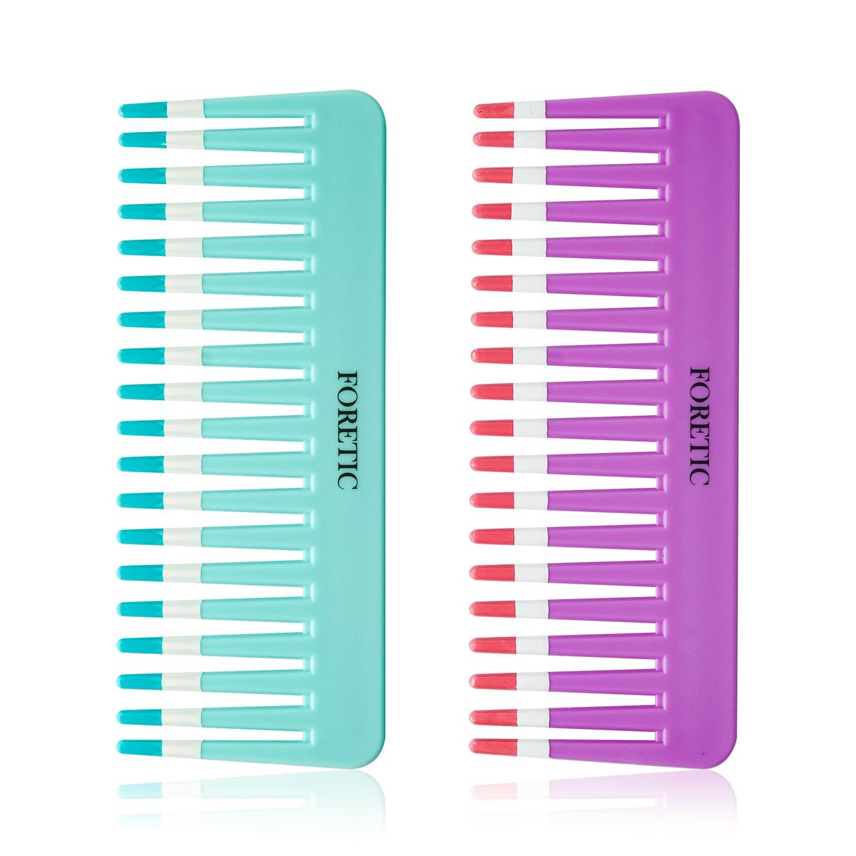 Foretic 2er-Set breitzahnige antistatische Haarbürste – 15,5 cm handfreies Design, ideal für lockiges, nasses & trockenes Haar, tragbare Reise-Entwirrungskämme (Lila+Blau)