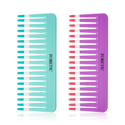 Foretic 2er-Set breitzahnige antistatische Haarbürste – 15,5 cm handfreies Design, ideal für lockiges, nasses & trockenes Haar, tragbare Reise-Entwirrungskämme (Lila+Blau)