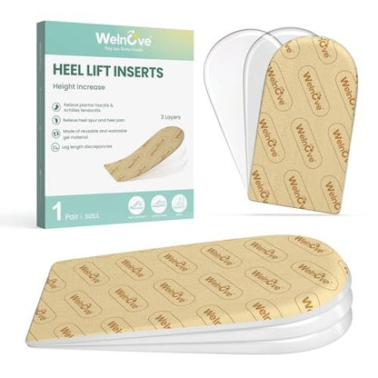 Fersenerhöhungseinlagen für Damenschuhe - Welnove Verstellbare Orthopädische Schuherhöhungen für Beinlängendifferenz, Fersenschmerz, Fersensporn - Gel-Fersenkeile (Größe S, 3 Schichten)