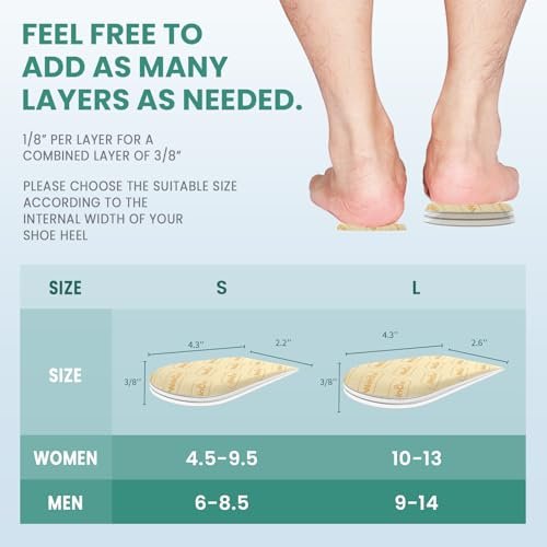 Fersenerhöhungseinlagen für Damenschuhe - Welnove Verstellbare Orthopädische Schuherhöhungen für Beinlängendifferenz, Fersenschmerz, Fersensporn - Gel-Fersenkeile (Größe S, 3 Schichten)