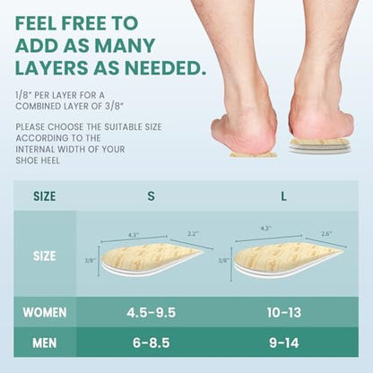 Fersenerhöhungseinlagen für Damenschuhe - Welnove Verstellbare Orthopädische Schuherhöhungen für Beinlängendifferenz, Fersenschmerz, Fersensporn - Gel-Fersenkeile (Größe S, 3 Schichten)