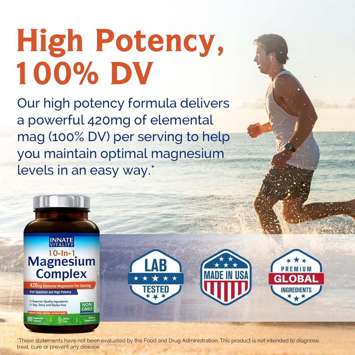 Innate Vitality 10-in-1 Magnesium Komplex 960 mg, 420 mg elementares Magnesium pro Portion, mit Magnesiumglycinat, Citrat, Malat und mehr, für Schlaf, Verdauung, Energie, 90 vegane Kapseln