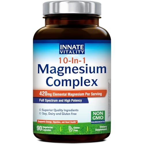 Innate Vitality 10-in-1 Magnesium Komplex 960 mg, 420 mg elementares Magnesium pro Portion, mit Magnesiumglycinat, Citrat, Malat und mehr, für Schlaf, Verdauung, Energie, 90 vegane Kapseln