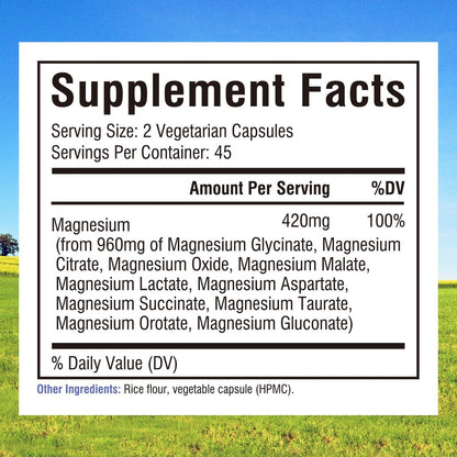 Innate Vitality 10-in-1 Magnesium Komplex 960 mg, 420 mg elementares Magnesium pro Portion, mit Magnesiumglycinat, Citrat, Malat und mehr, für Schlaf, Verdauung, Energie, 90 vegane Kapseln