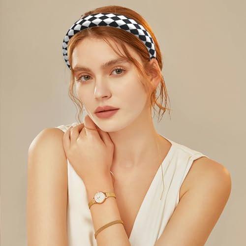 Capiant 2er-Pack Schachbrett-Stirnbänder, schwarz-weiß kariertes gepolstertes Stirnband, Schwamm-Puff-Stirnband für Frauen, Weihnachts-Haaraccessoires