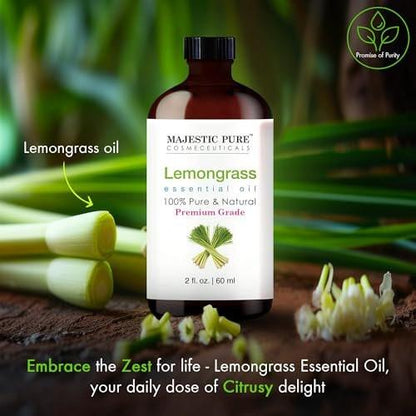 Majestic Pure Zitronengras Ätherisches Öl mit Glaspipette - 100% Rein und Natürlich - Ätherische Öle für Diffuser, Aromatherapie, Seifen- und Kerzenherstellung, 60 ml